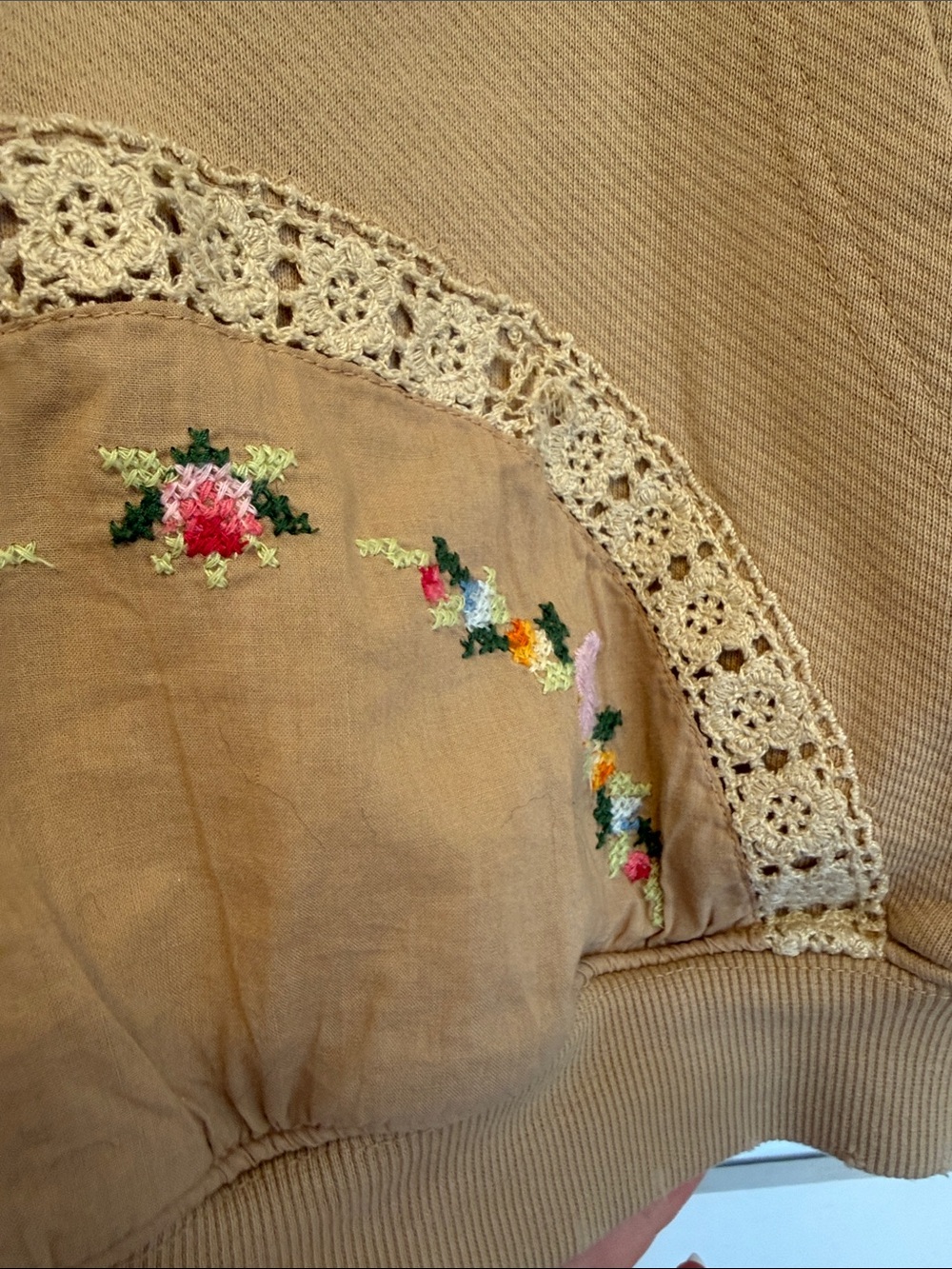 Free People Beige Embroidered Crochet Accent Crewneck Sweater - Picture 6 of 6